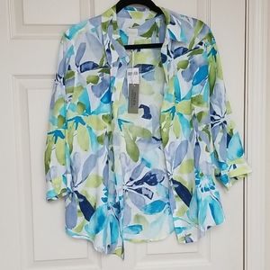 Chico's Linen Tropical Shirt Size 2 (12/14)